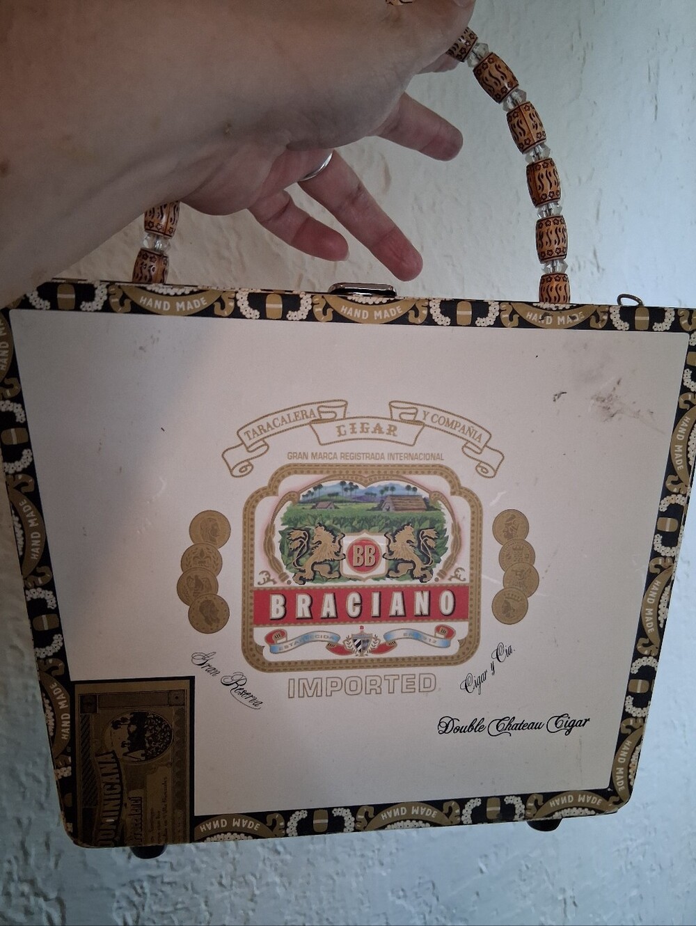 Vintage Braciano Imported Cigar Box Handbag - Cream & Brown